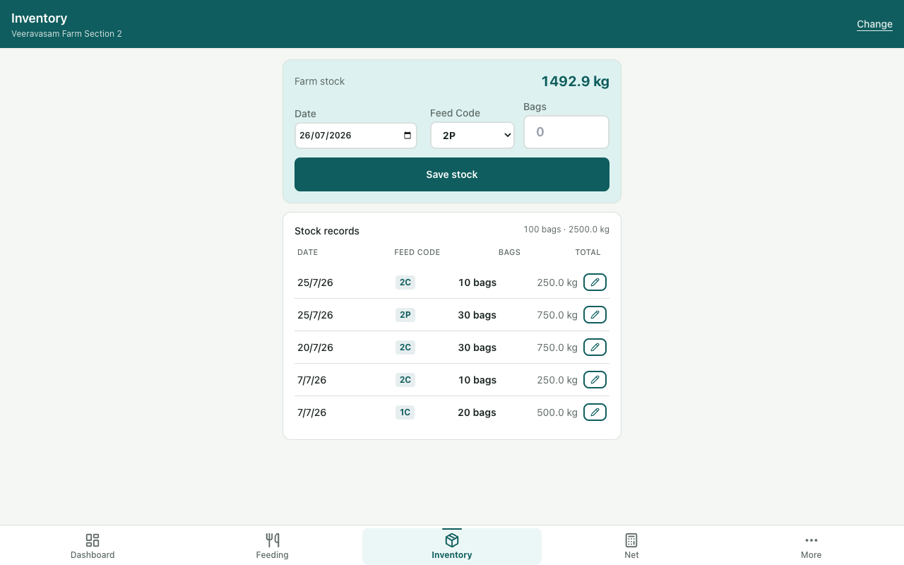 Feed inventory ledger