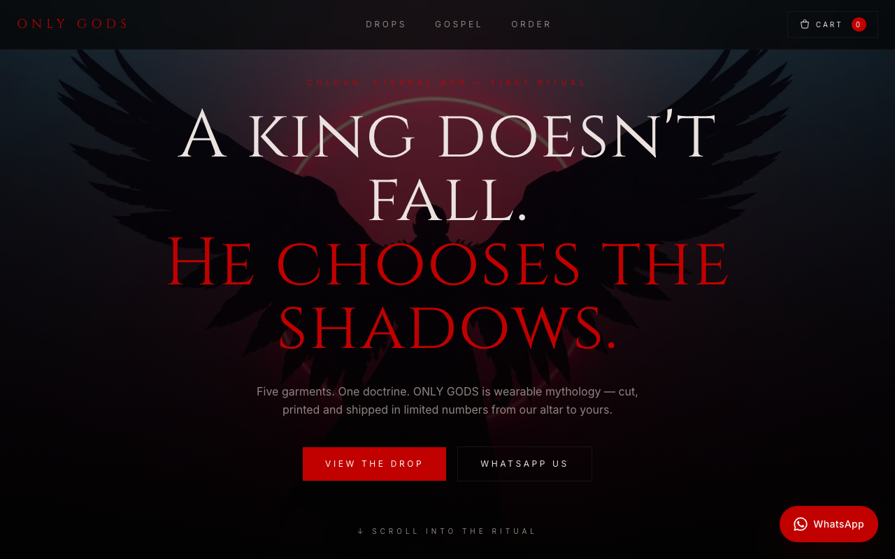 ONLY GODS — Dark Brand Storefront